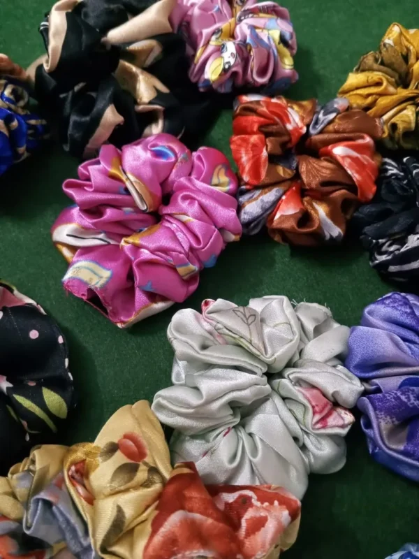 (Pack of 12) Scrunchies for girls hair High Quality Silk  Printed Multi color (random color) - Image 6