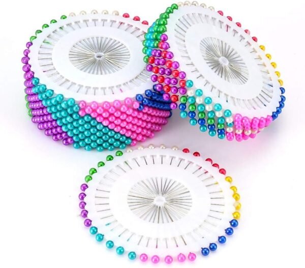 (pack of 12 ) Colourfull Scarf Pin  Round Pearl Straight Head Pins
