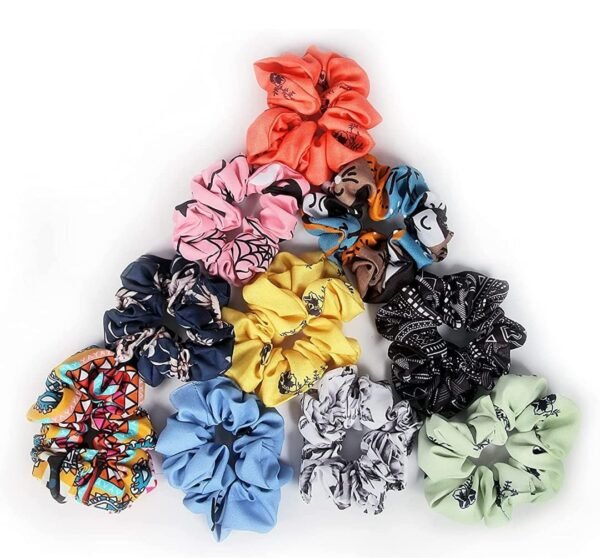 (Pack of 12) Scrunchies for girls hair High Quality Silk  Printed Multi color (random color) - Image 5