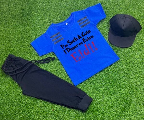 Pack Of 3 Disserve Extra Eidi  Royal Blue Trakcsuite For Kid Shirt Trouser Cap - Image 2