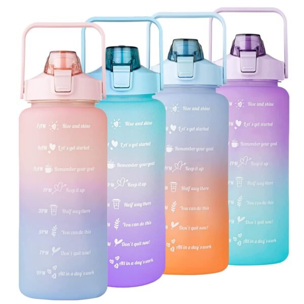 Gradient Sports Colorful Water Bottle, Leak Proof Plastic Water Bottles with Straw and Time Marker for Men & Women - 2 Litre (Random Colors)