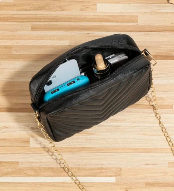 Horizontal Square Shaped Shoulder Bag | Pu Leather Bag for girls & Women (Black) - Image 3