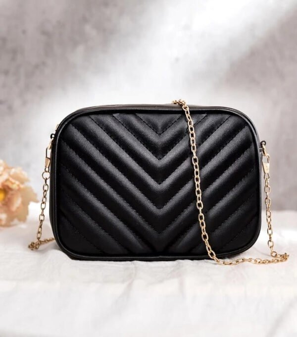 Horizontal Square Shaped Shoulder Bag | Pu Leather Bag for girls & Women (Black)