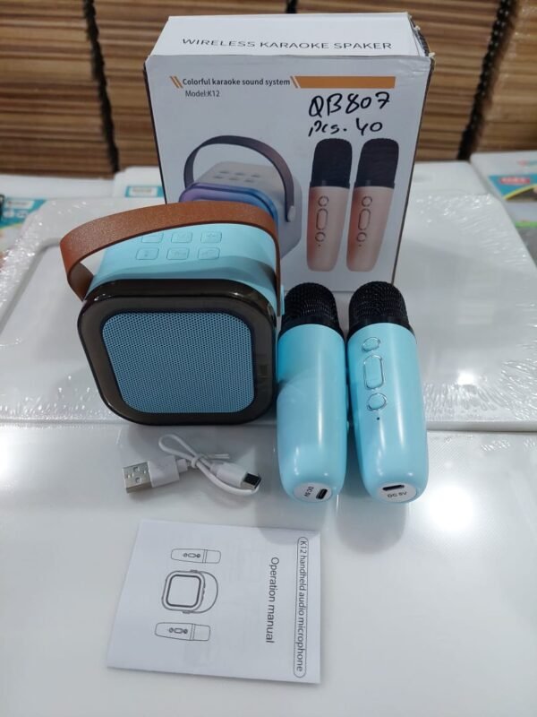 Mini Portable Karaoke Bluetooth Speaker with 2  Mic Audio Integrated Microphone Home Karaoke Wireless Bluetooth Speaker (Random Color) - Image 2