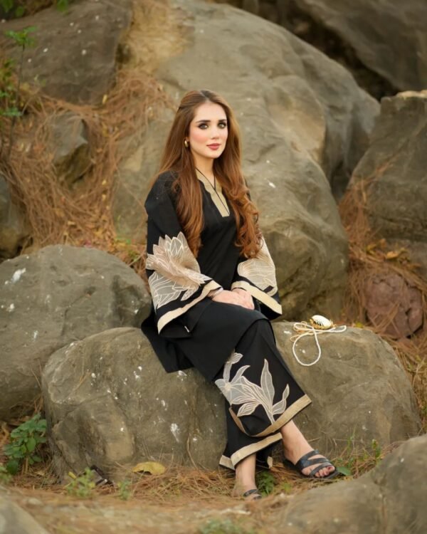 Almond EMB Shirt With Almond EMB Plazo (Black) - Image 4
