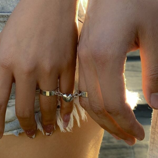 Broken heart rings set | Heart Magnet Couple Rings Attract Lovers, Friend Adjustable Ring - Image 3